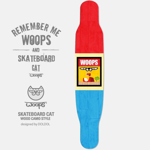 [그래피커] WOOPS_Longboard_21 고양이 웁스 롱보드 튜닝 스티커 스킨 그래피커